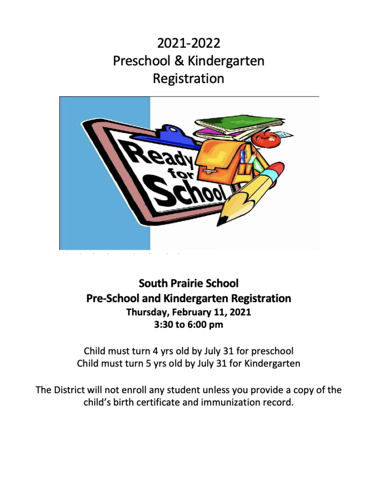 2021-2022 Kindergarten and Preschool Registration Information!